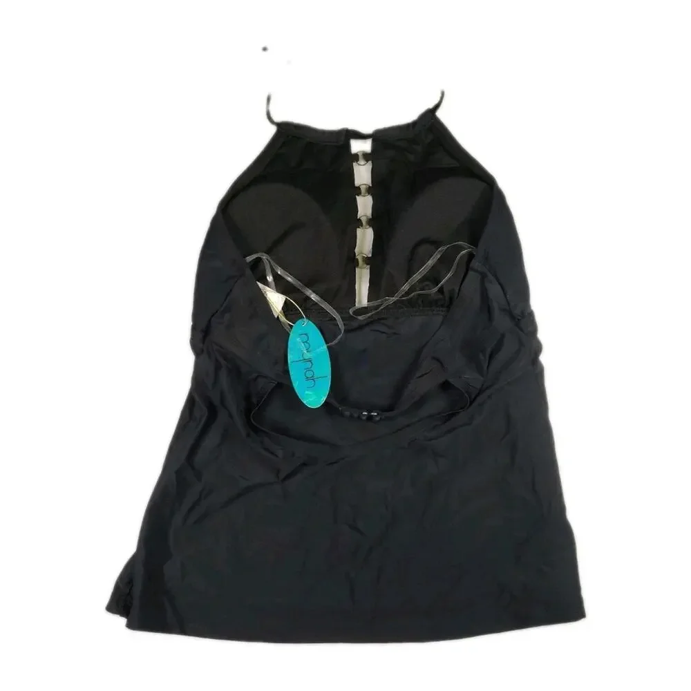 New MYNAH Black Halterkini Tankini Swim Top Women's Size M Tropic Picnic
